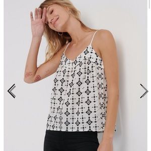 Lucky brand geo embroidered tank black and white